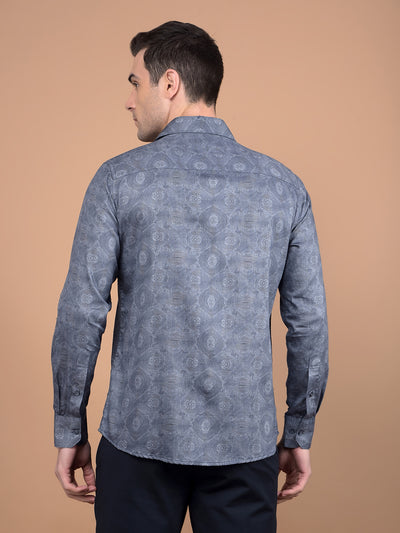 Navy Blue Printed Shirt-Men Shirts-Crimsoune Club