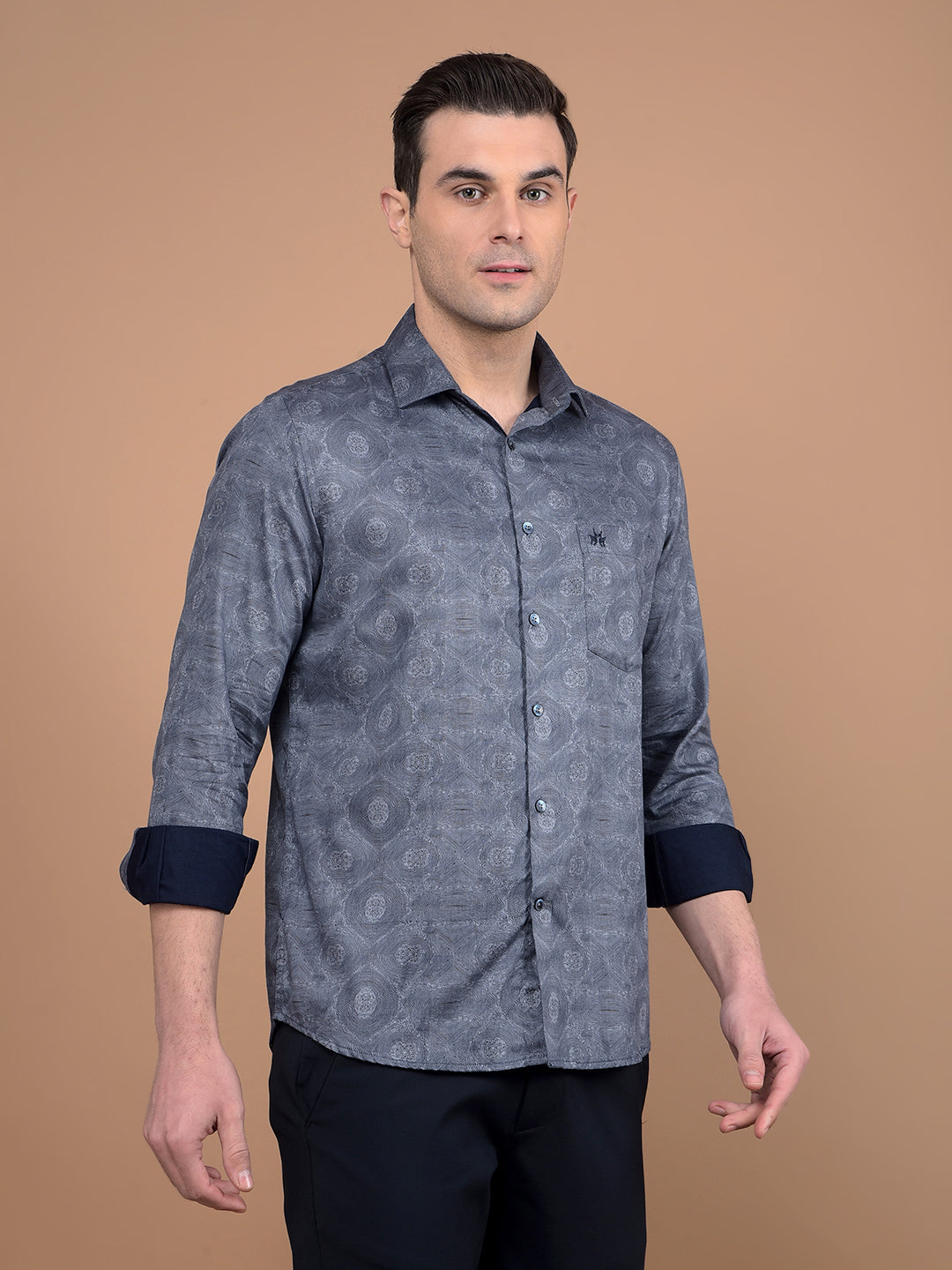 Navy Blue Printed Shirt-Men Shirts-Crimsoune Club