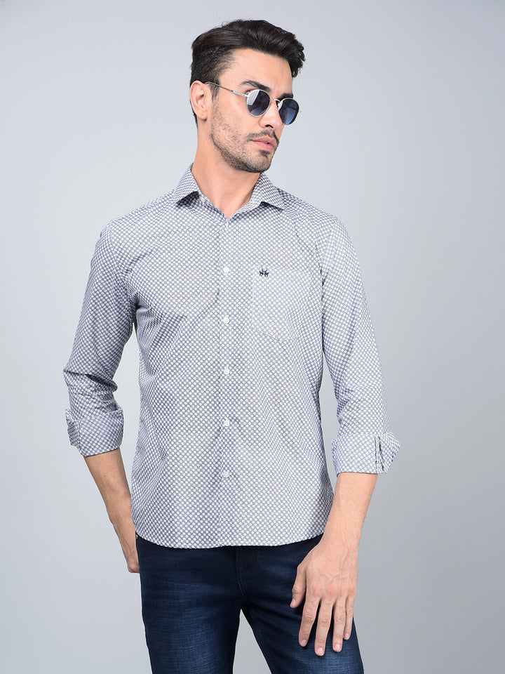 Blue Printed Cotton Shirt-Men Shirts-Crimsoune Club