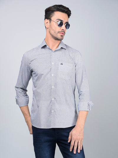Blue Printed Cotton Shirt-Men Shirts-Crimsoune Club
