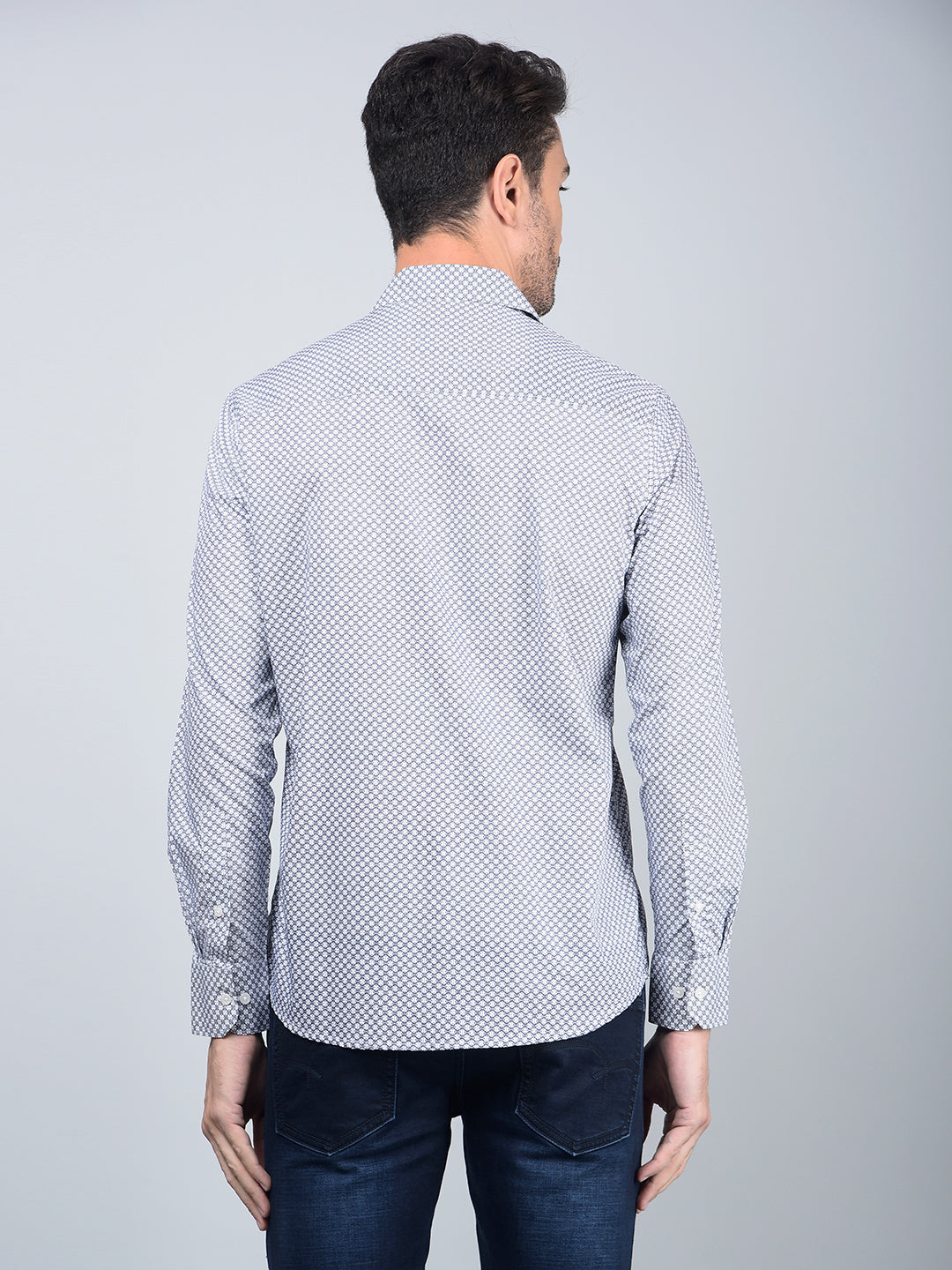 Blue Printed Cotton Shirt-Men Shirts-Crimsoune Club