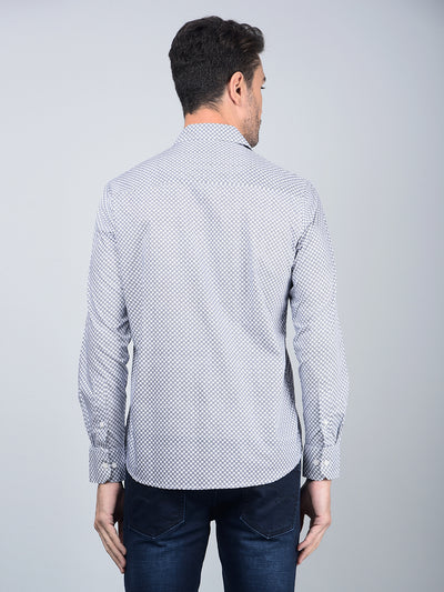 Blue Printed Cotton Shirt-Men Shirts-Crimsoune Club