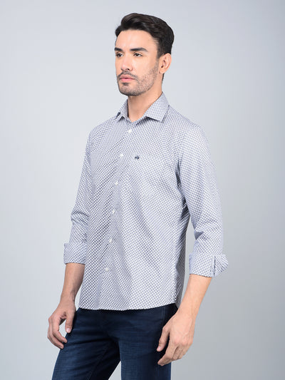Blue Printed Cotton Shirt-Men Shirts-Crimsoune Club