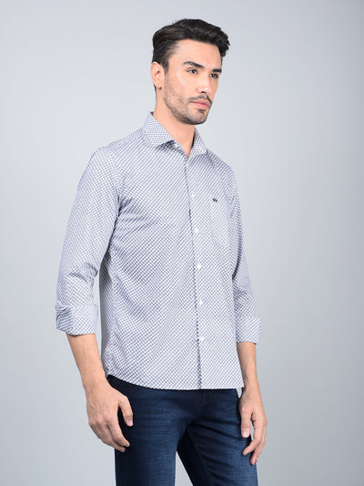 Blue Printed Cotton Shirt-Men Shirts-Crimsoune Club