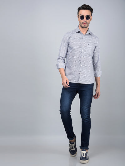 Blue Printed Cotton Shirt-Men Shirts-Crimsoune Club