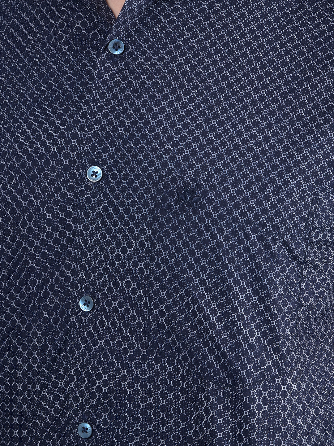 Navy Blue Printed Cotton Shirt-Men Shirts-Crimsoune Club