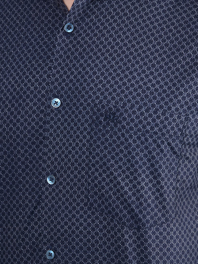 Navy Blue Printed Cotton Shirt-Men Shirts-Crimsoune Club