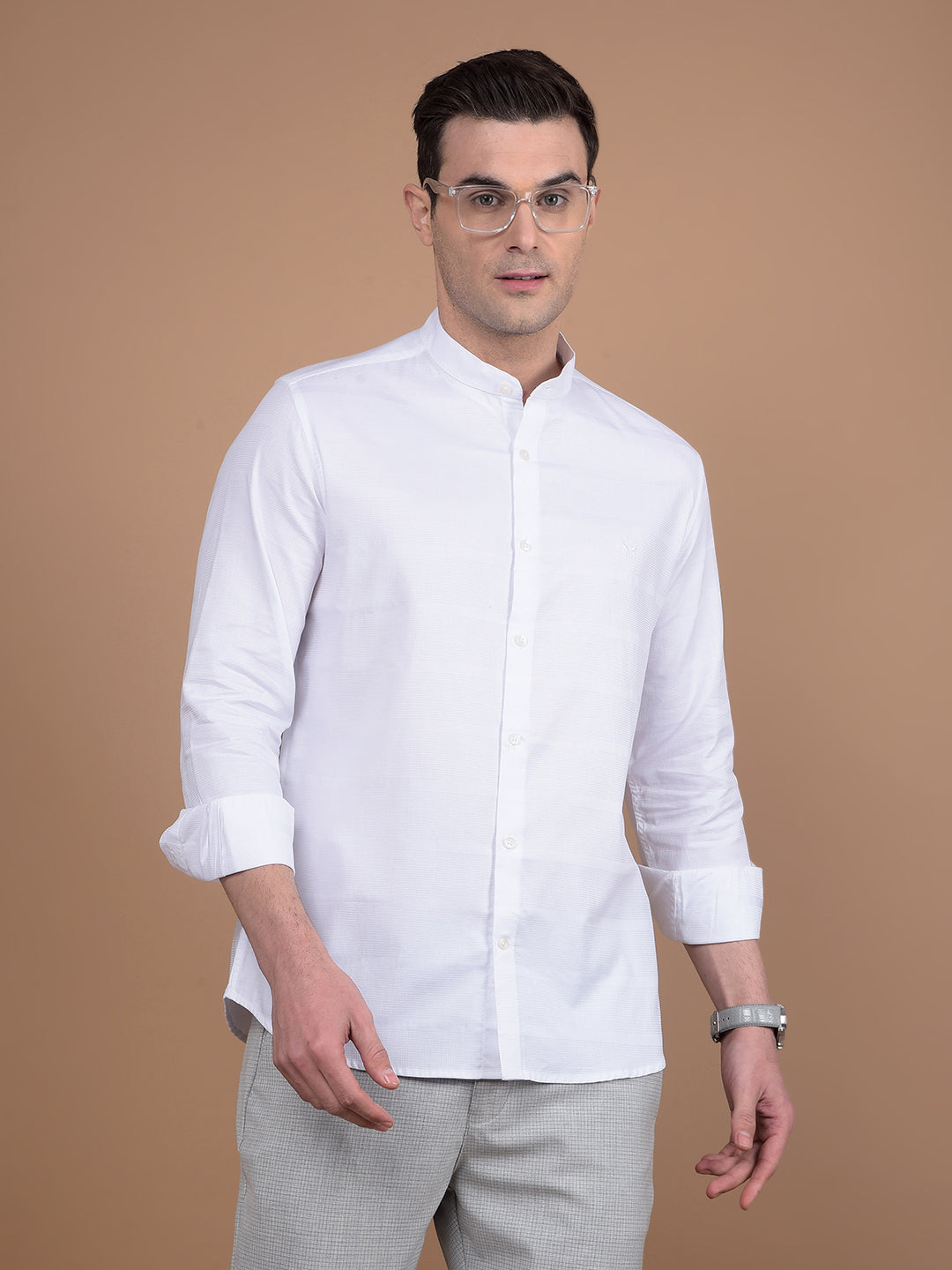 White 100% Cotton Knitted Shirt-Men Shirts-Crimsoune Club