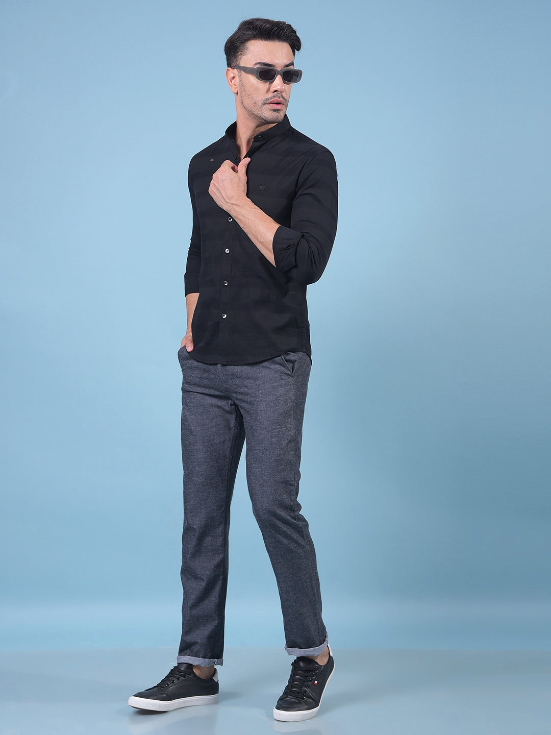 Black Horizontal Stripes 100% Cotton Shirt-Men Shirts-Crimsoune Club