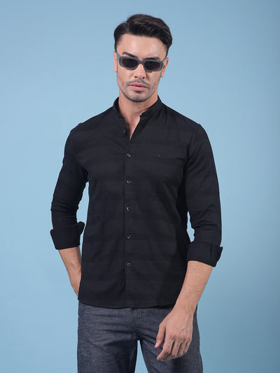 Black Horizontal Stripes 100% Cotton Shirt-Men Shirts-Crimsoune Club