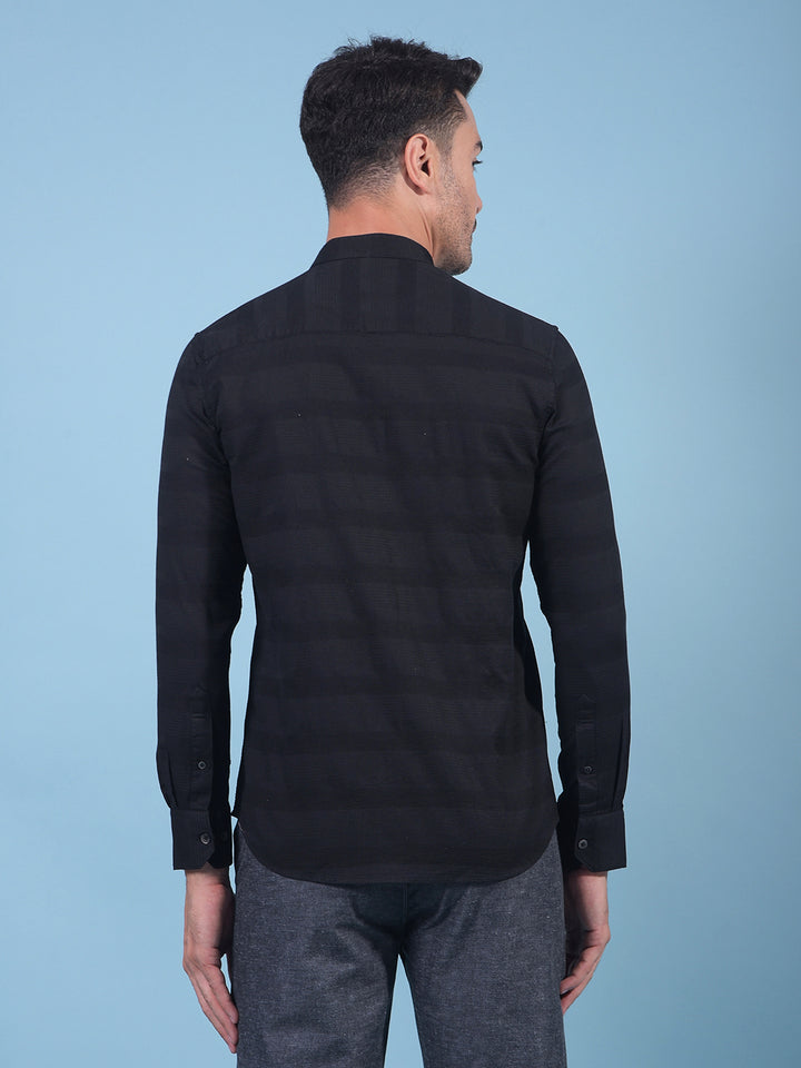 Black Horizontal Stripes 100% Cotton Shirt-Men Shirts-Crimsoune Club