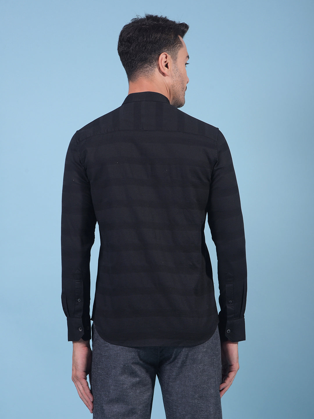 Black Horizontal Stripes 100% Cotton Shirt-Men Shirts-Crimsoune Club