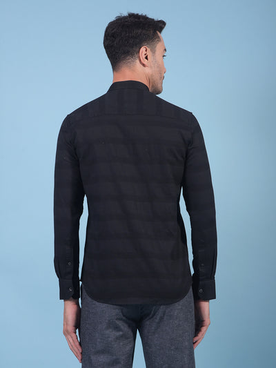 Black Horizontal Stripes 100% Cotton Shirt-Men Shirts-Crimsoune Club