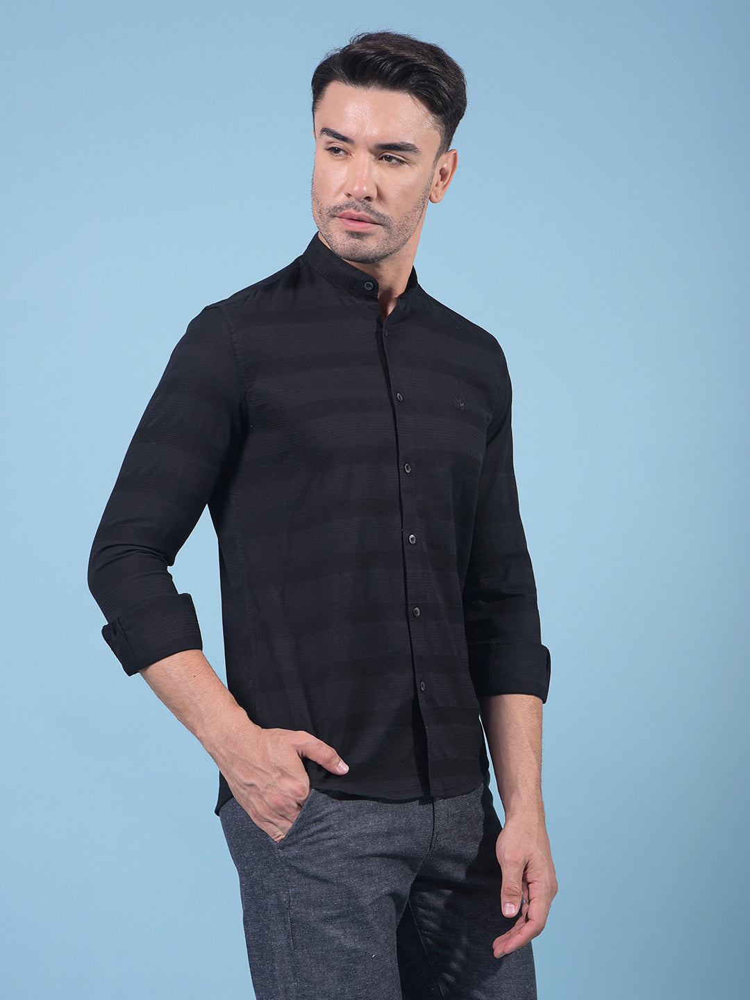 Black Horizontal Stripes 100% Cotton Shirt-Men Shirts-Crimsoune Club