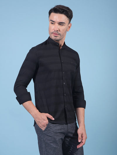 Black Horizontal Stripes 100% Cotton Shirt-Men Shirts-Crimsoune Club