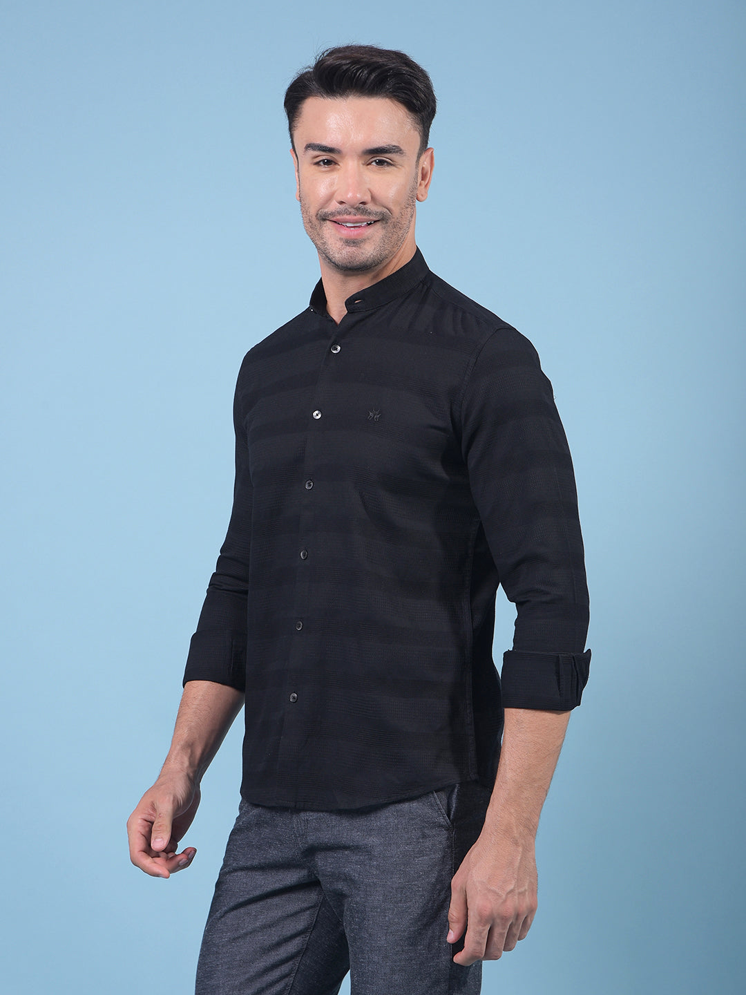 Black Horizontal Stripes 100% Cotton Shirt-Men Shirts-Crimsoune Club