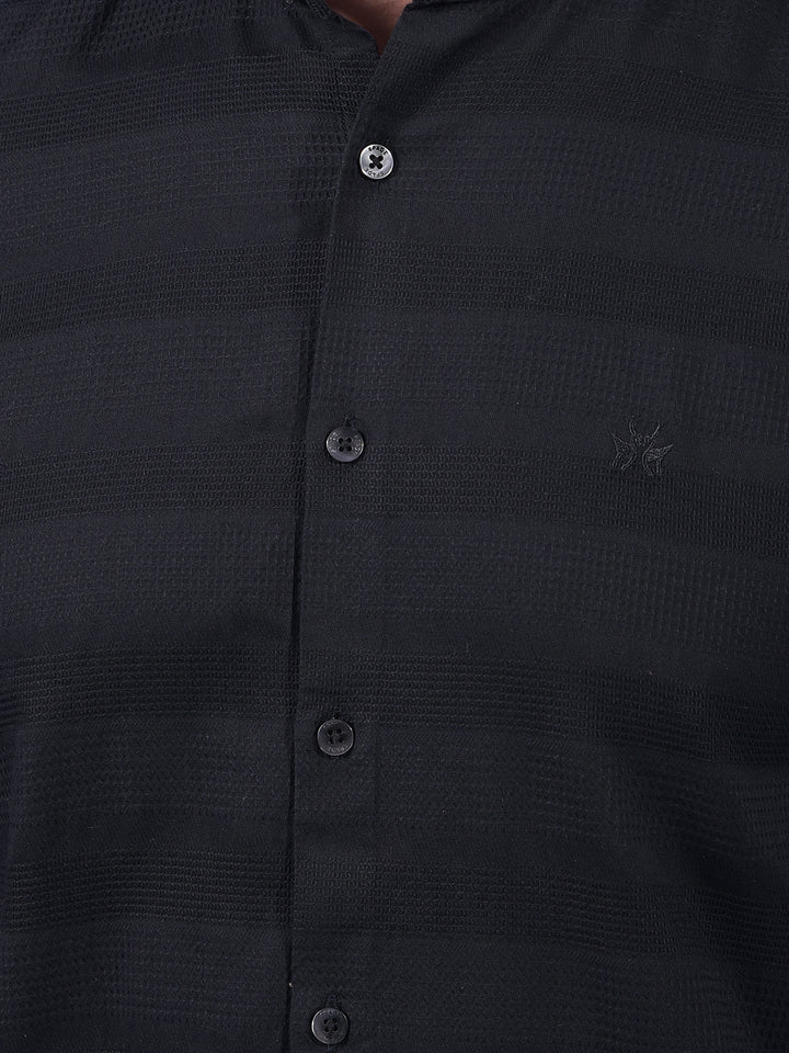 Black Horizontal Stripes 100% Cotton Shirt-Men Shirts-Crimsoune Club