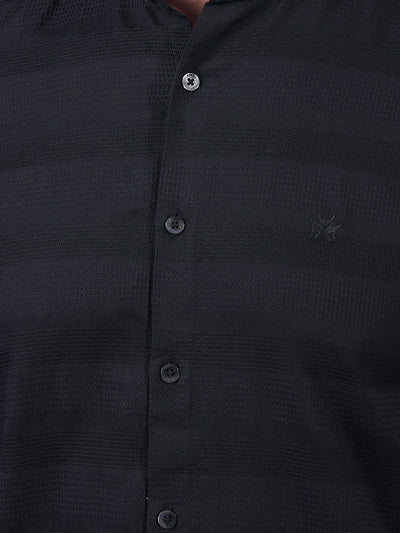 Black Horizontal Stripes 100% Cotton Shirt-Men Shirts-Crimsoune Club