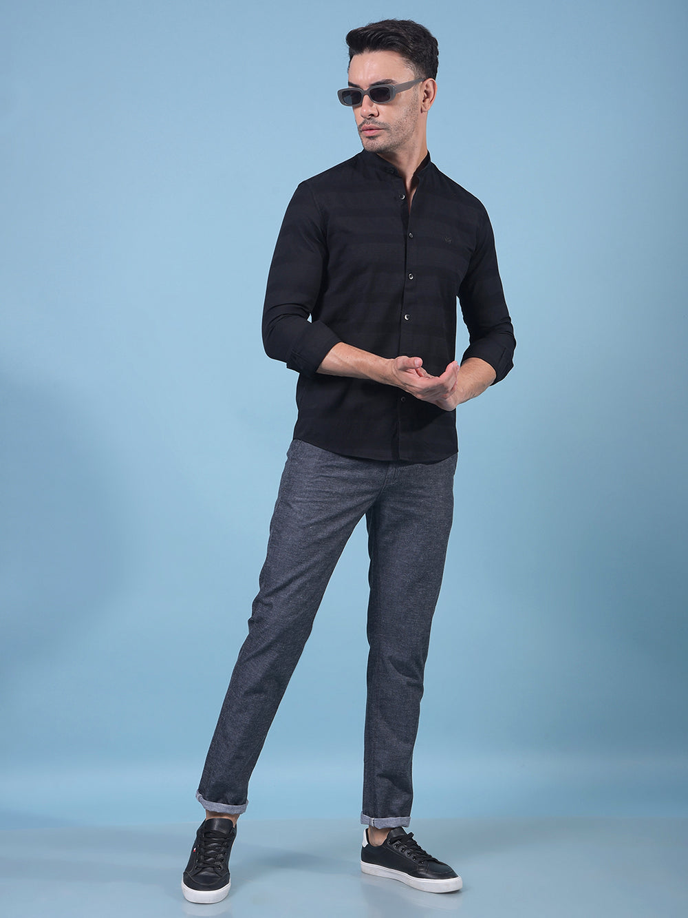 Black Horizontal Stripes 100% Cotton Shirt-Men Shirts-Crimsoune Club