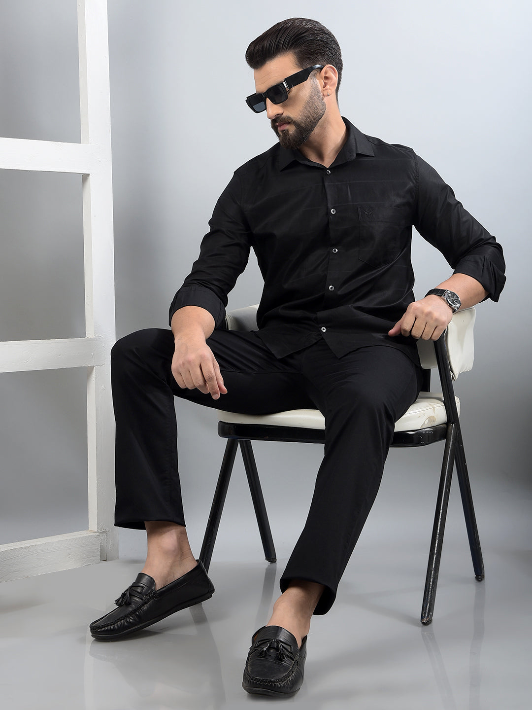 Black Horizontal Stripes Shirt-Men Shirts-Crimsoune Club