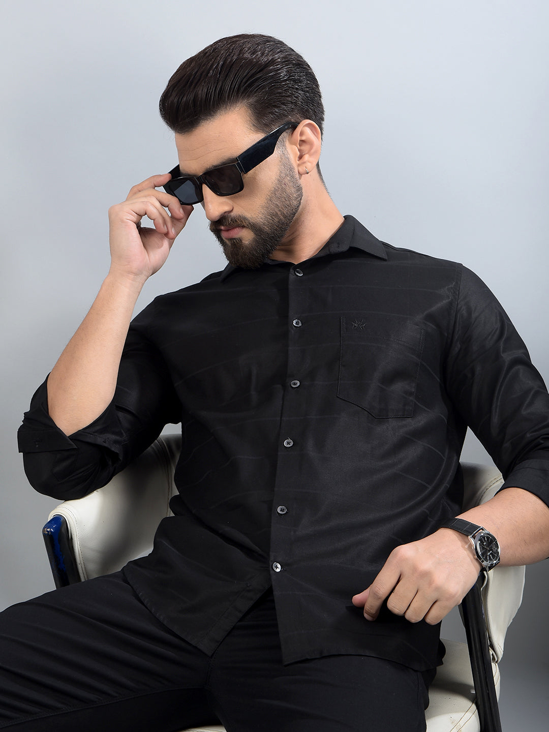 Black Horizontal Stripes Shirt-Men Shirts-Crimsoune Club