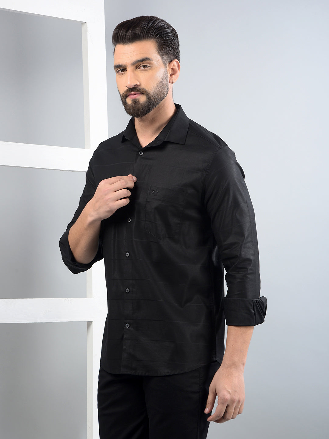 Black Horizontal Stripes Shirt-Men Shirts-Crimsoune Club
