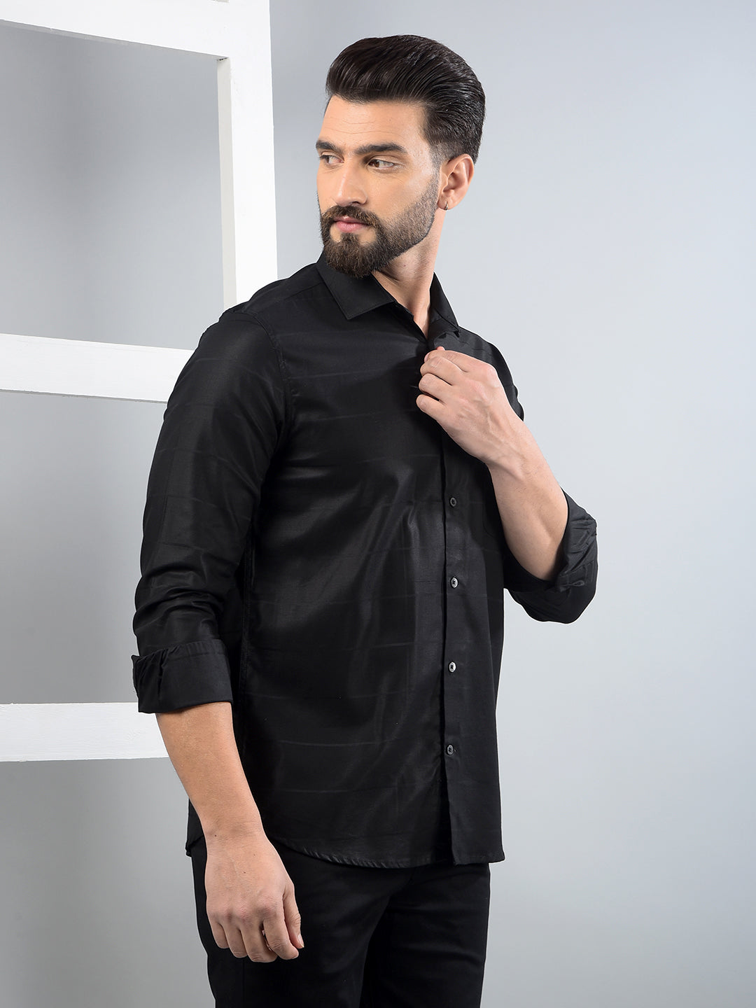 Black Horizontal Stripes Shirt-Men Shirts-Crimsoune Club