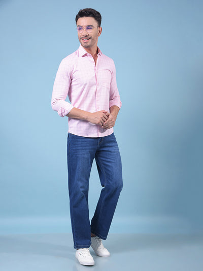 Pink Checked 100% Cotton Shirt-Men Shirts-Crimsoune Club