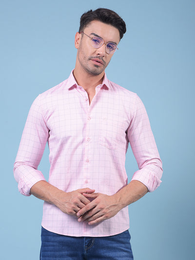 Pink Checked 100% Cotton Shirt-Men Shirts-Crimsoune Club