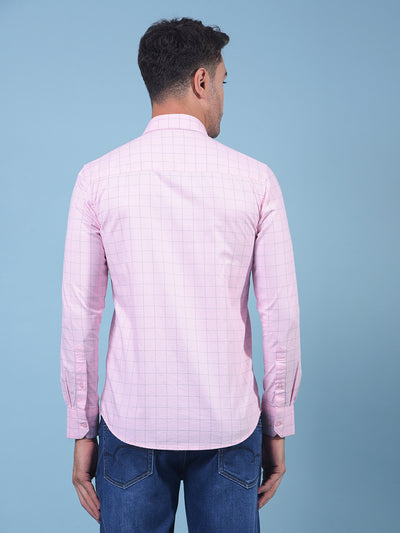 Pink Checked 100% Cotton Shirt-Men Shirts-Crimsoune Club