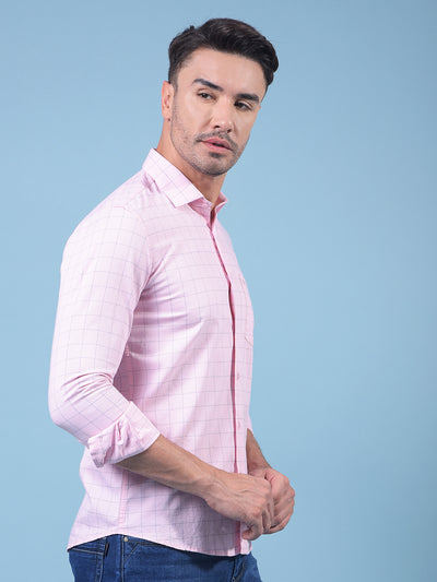 Pink Checked 100% Cotton Shirt-Men Shirts-Crimsoune Club