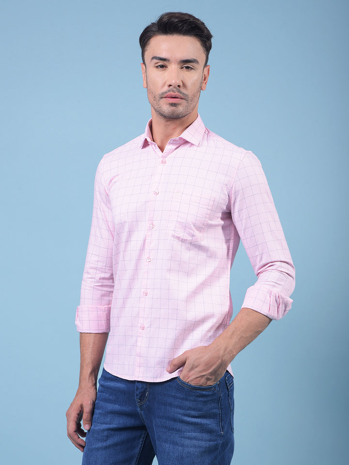 Pink Checked 100% Cotton Shirt-Men Shirts-Crimsoune Club