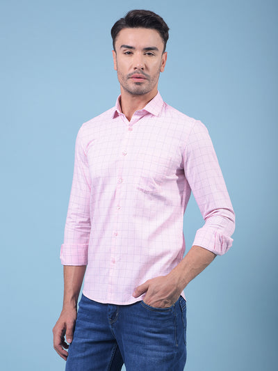 Pink Checked 100% Cotton Shirt-Men Shirts-Crimsoune Club