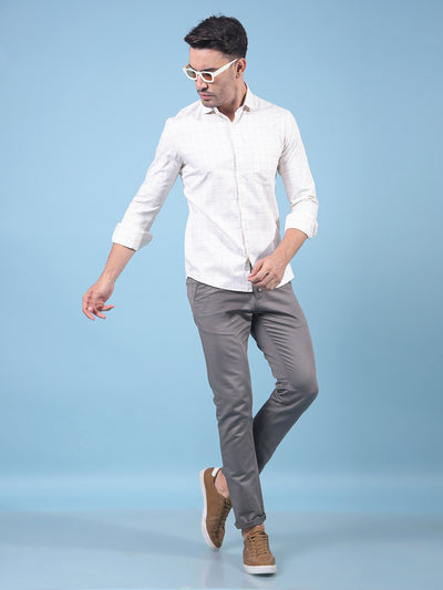 Cream Checked 100% Cotton Shirt-Men Shirts-Crimsoune Club