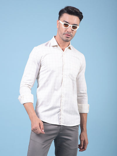 Cream Checked 100% Cotton Shirt-Men Shirts-Crimsoune Club
