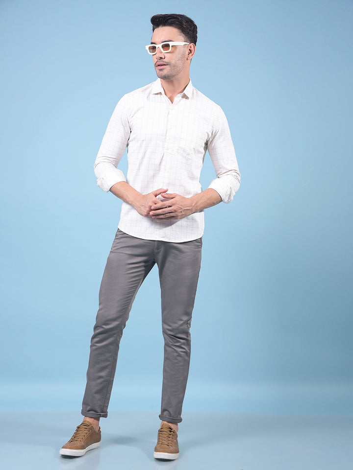 Cream Checked 100% Cotton Shirt-Men Shirts-Crimsoune Club
