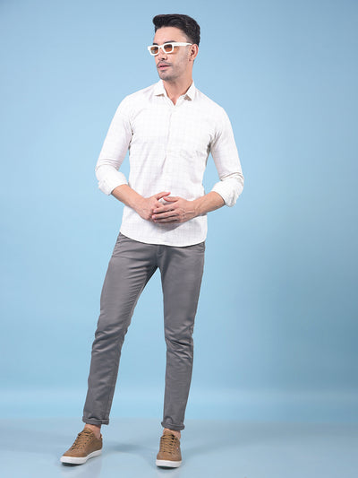 Cream Checked 100% Cotton Shirt-Men Shirts-Crimsoune Club