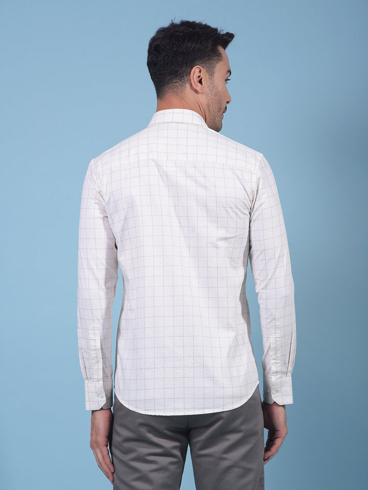 Cream Checked 100% Cotton Shirt-Men Shirts-Crimsoune Club