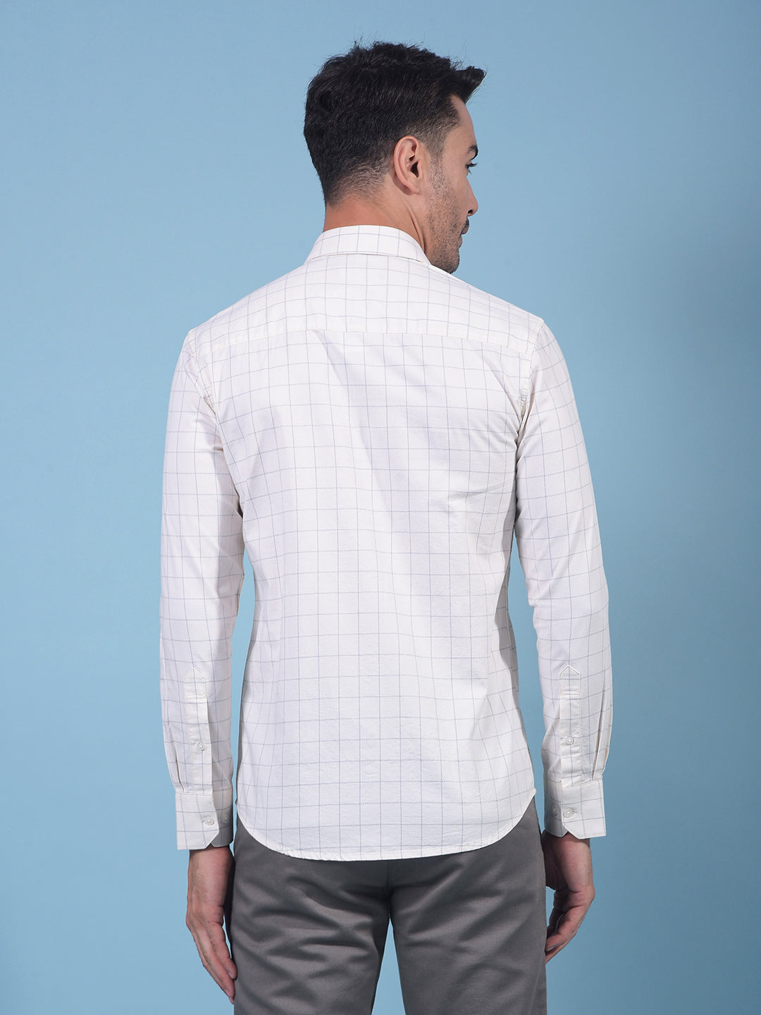 Cream Checked 100% Cotton Shirt-Men Shirts-Crimsoune Club