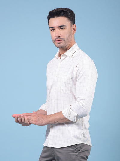 Cream Checked 100% Cotton Shirt-Men Shirts-Crimsoune Club