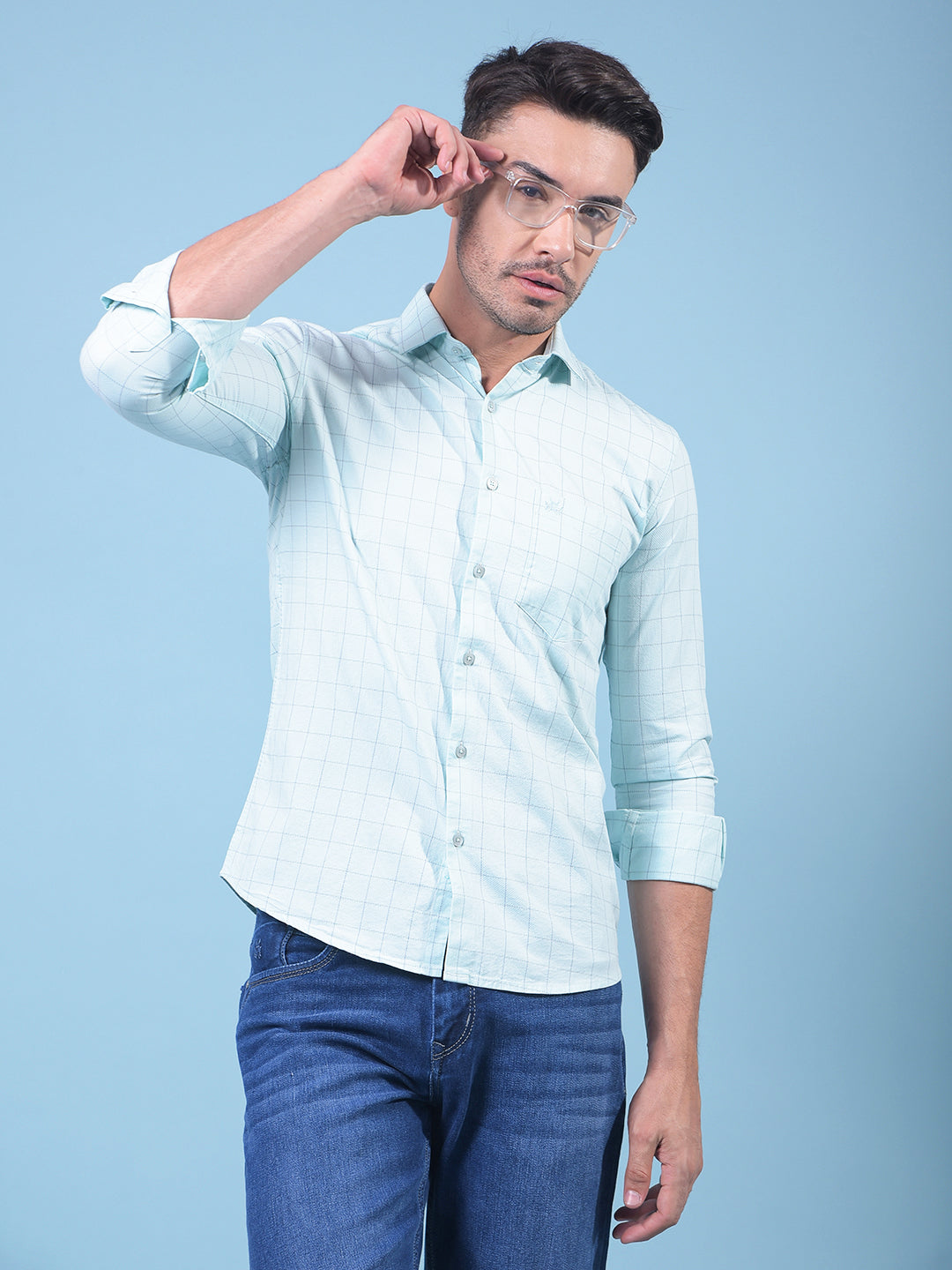 Green Checked 100% Cotton Shirt-Men Shirts-Crimsoune Club