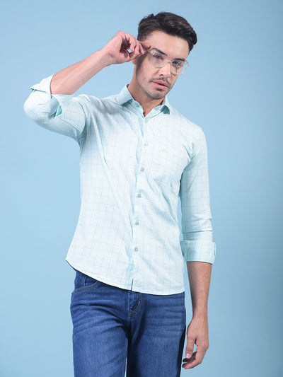 Green Checked 100% Cotton Shirt-Men Shirts-Crimsoune Club
