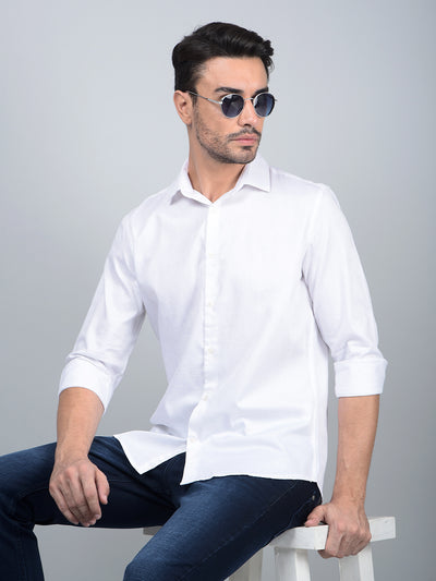 White Embroidered 100% Cotton Shirt-Men Shirts-Crimsoune Club