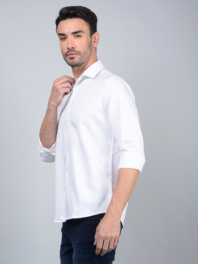 White Embroidered 100% Cotton Shirt-Men Shirts-Crimsoune Club