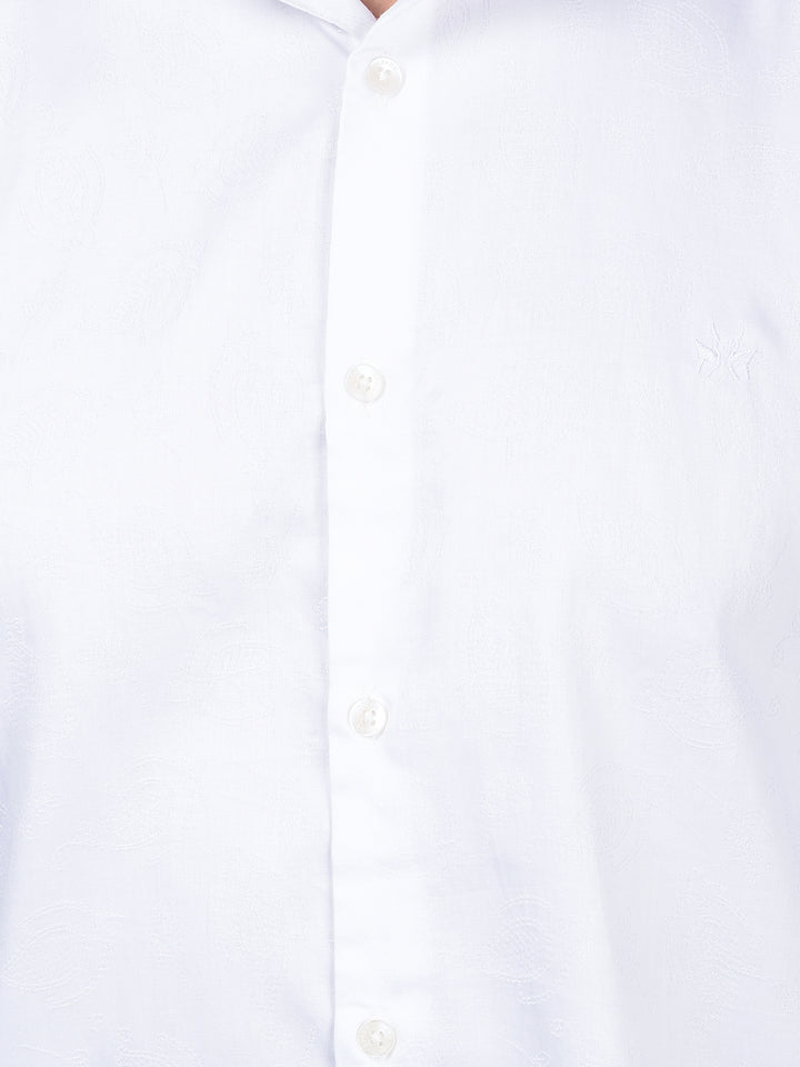 White Embroidered 100% Cotton Shirt-Men Shirts-Crimsoune Club
