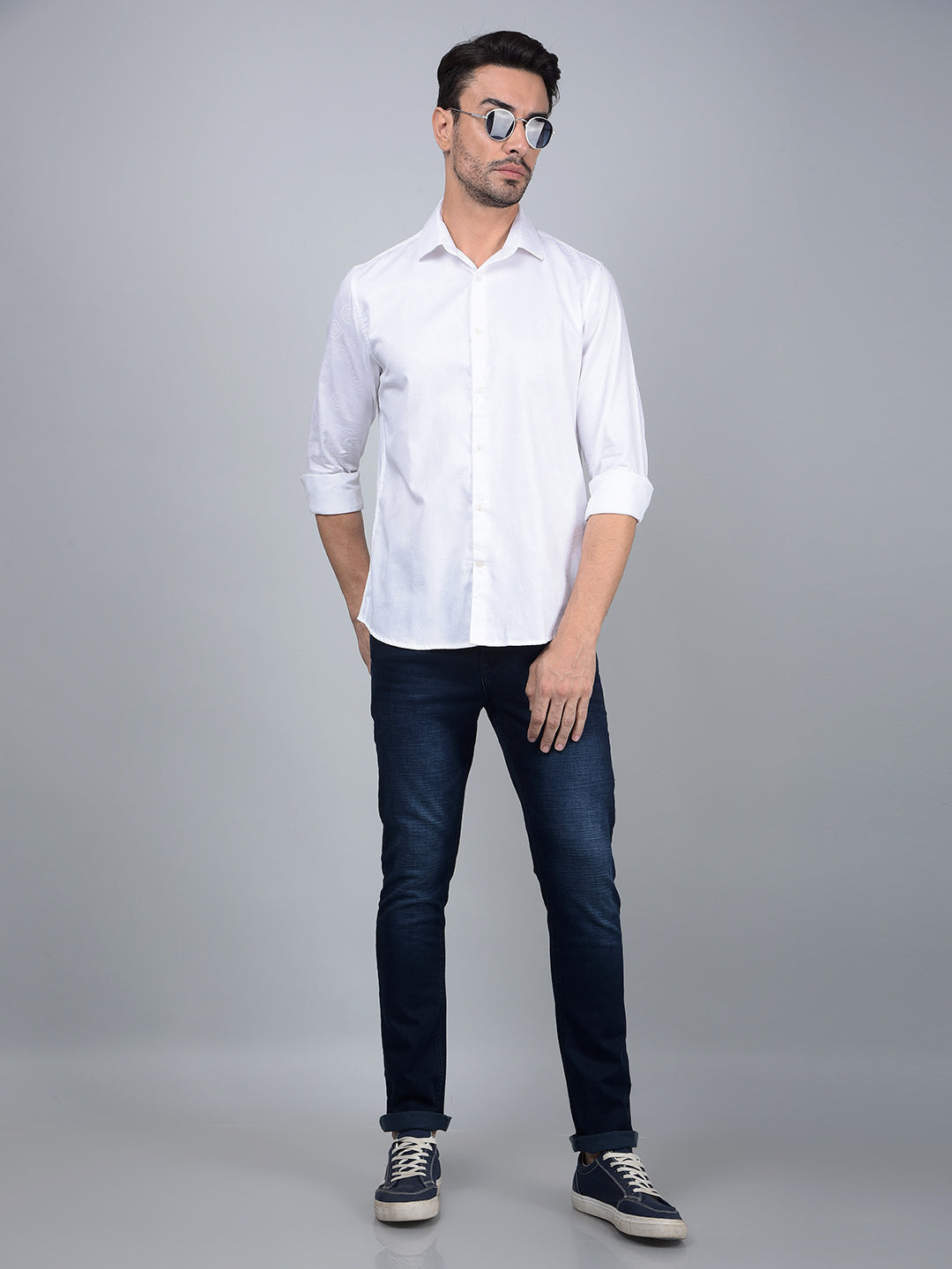 White Embroidered 100% Cotton Shirt-Men Shirts-Crimsoune Club