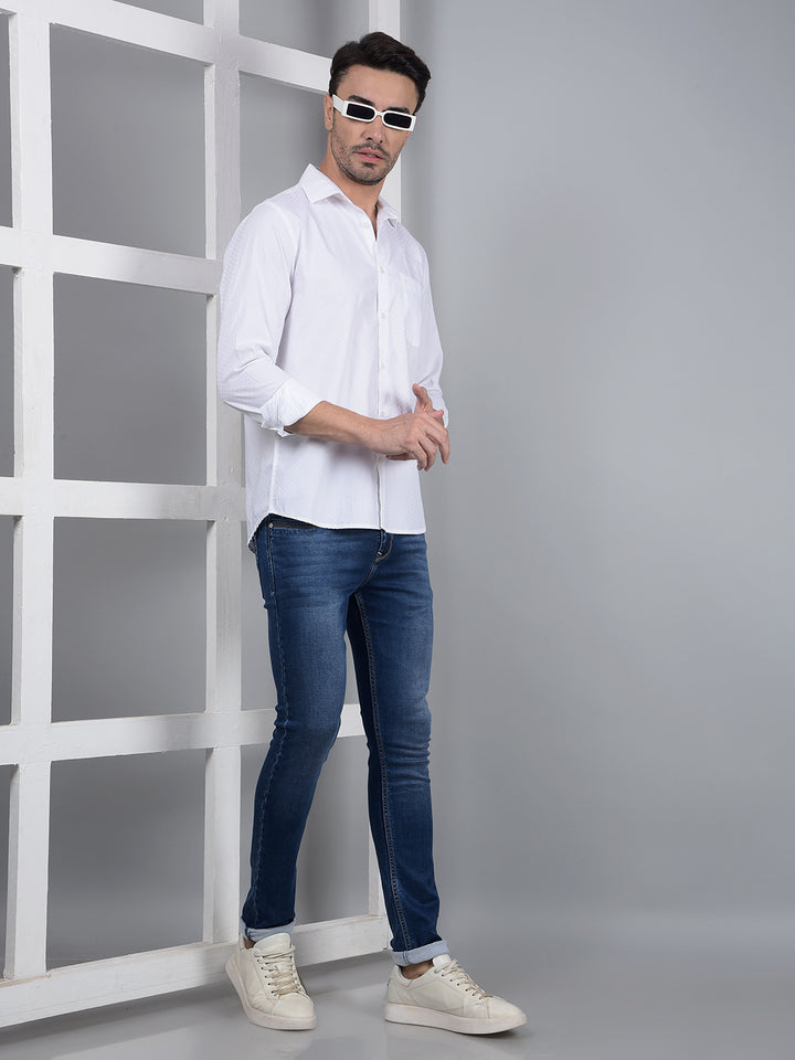 White Printed 100% Cotton Shirt-Men Shirts-Crimsoune Club