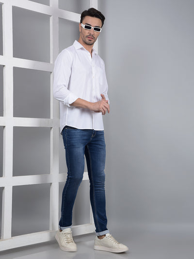 White Printed 100% Cotton Shirt-Men Shirts-Crimsoune Club