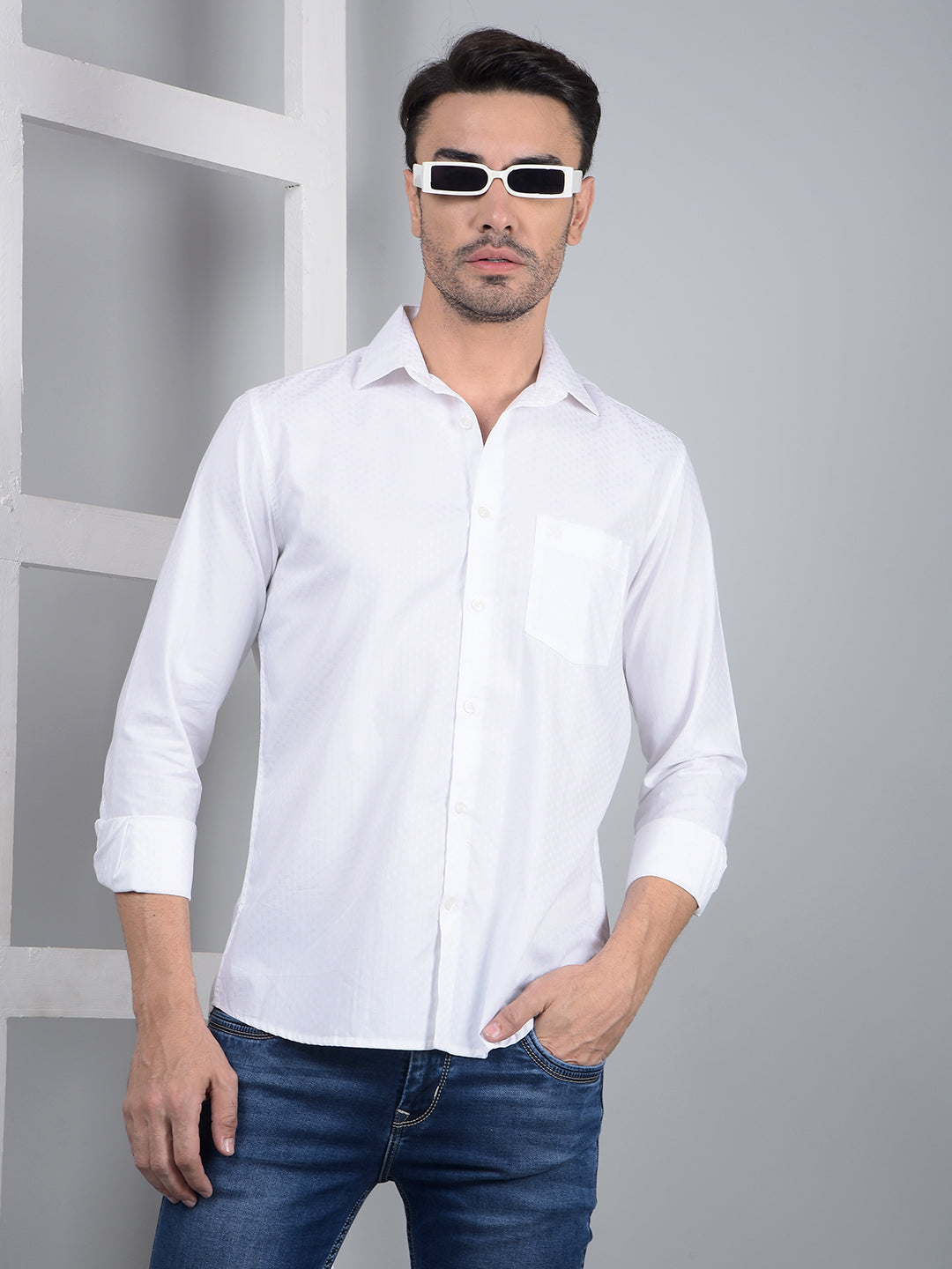White Printed 100% Cotton Shirt-Men Shirts-Crimsoune Club