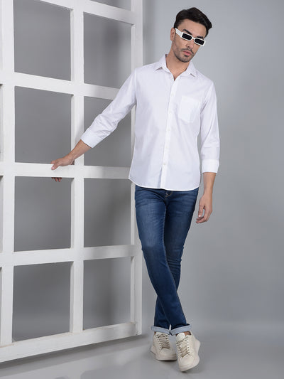 White Printed 100% Cotton Shirt-Men Shirts-Crimsoune Club